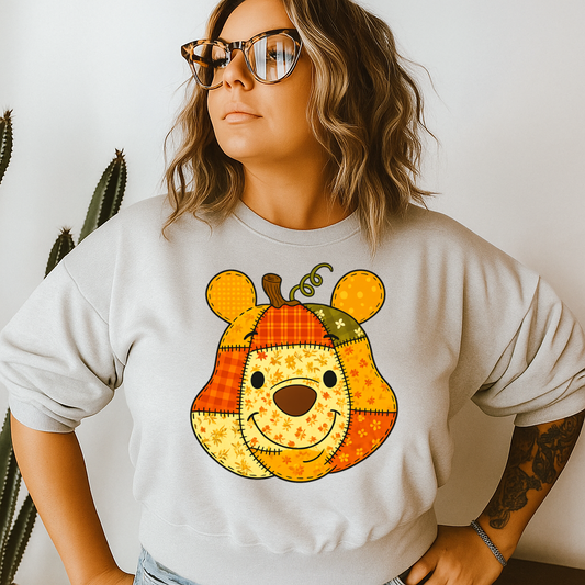 T-Shirt Crewneck Hoody  Pumpkin Bear Autumn Plaid