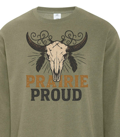 T-Shirt Sweatshirt Crewneck Prairie Proud – Western Skull & Feather Rustic Design