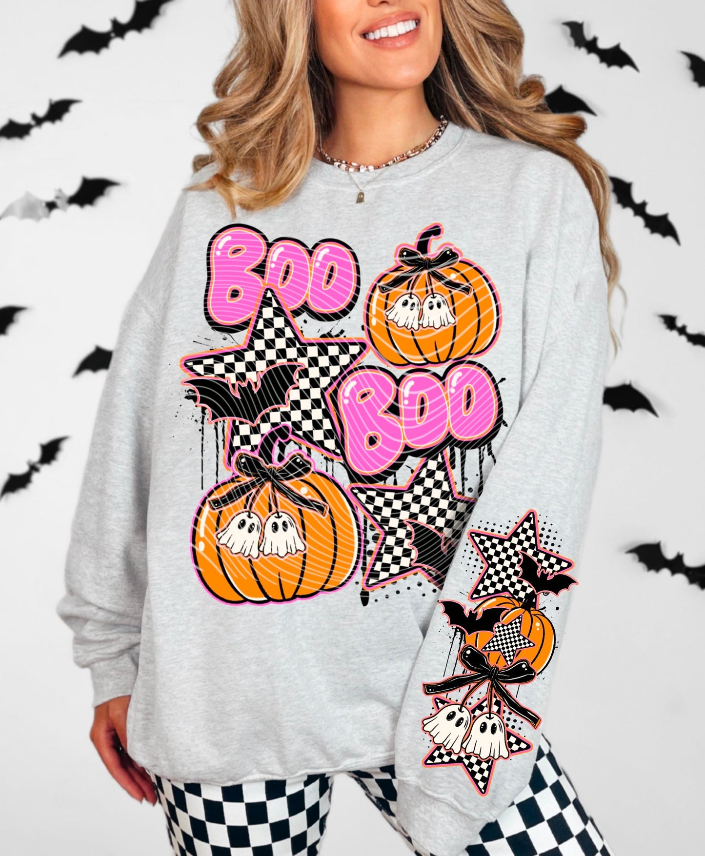 T-Shirt Hoody Boo Ghosts & Pumpkins – Pink Retro Halloween