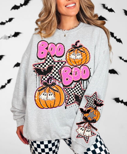 T-Shirt Hoody Boo Ghosts & Pumpkins – Pink Retro Halloween