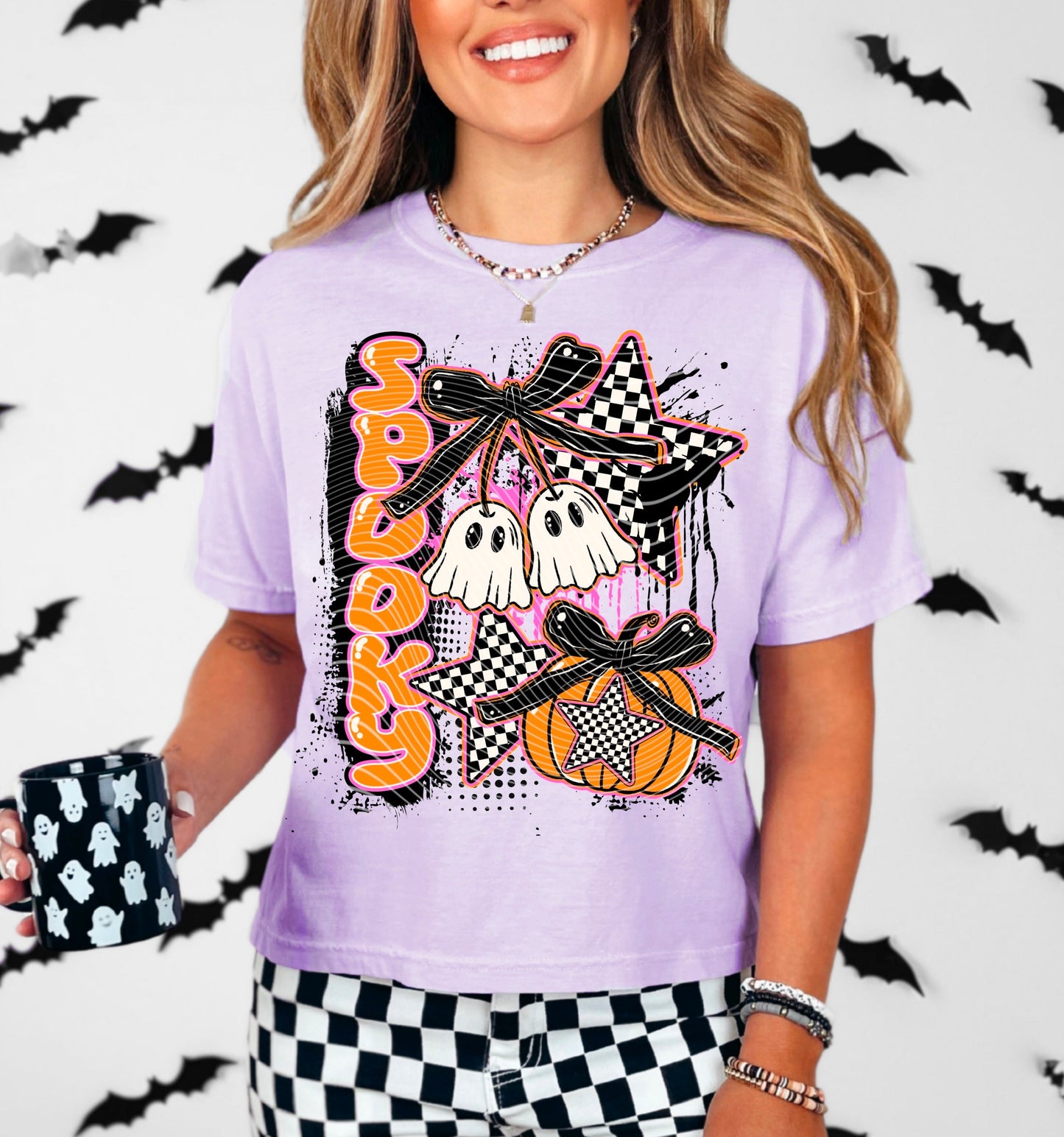 T-Shirt Hoody Spooky Ghosts & Checker Stars
