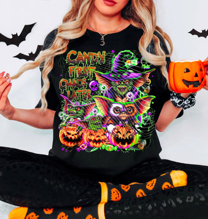 Crewneck Hoody T-Shirt  Candy First Chaos Later Gremlinss Halloween Shirt
