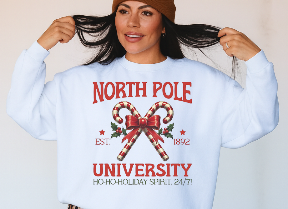 DTF Transfer – Vintage North Pole University Holiday Print
