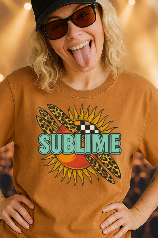 DTF Transfer Sublime Sun – Retro Surf Leopard Checkerboard Concert Design