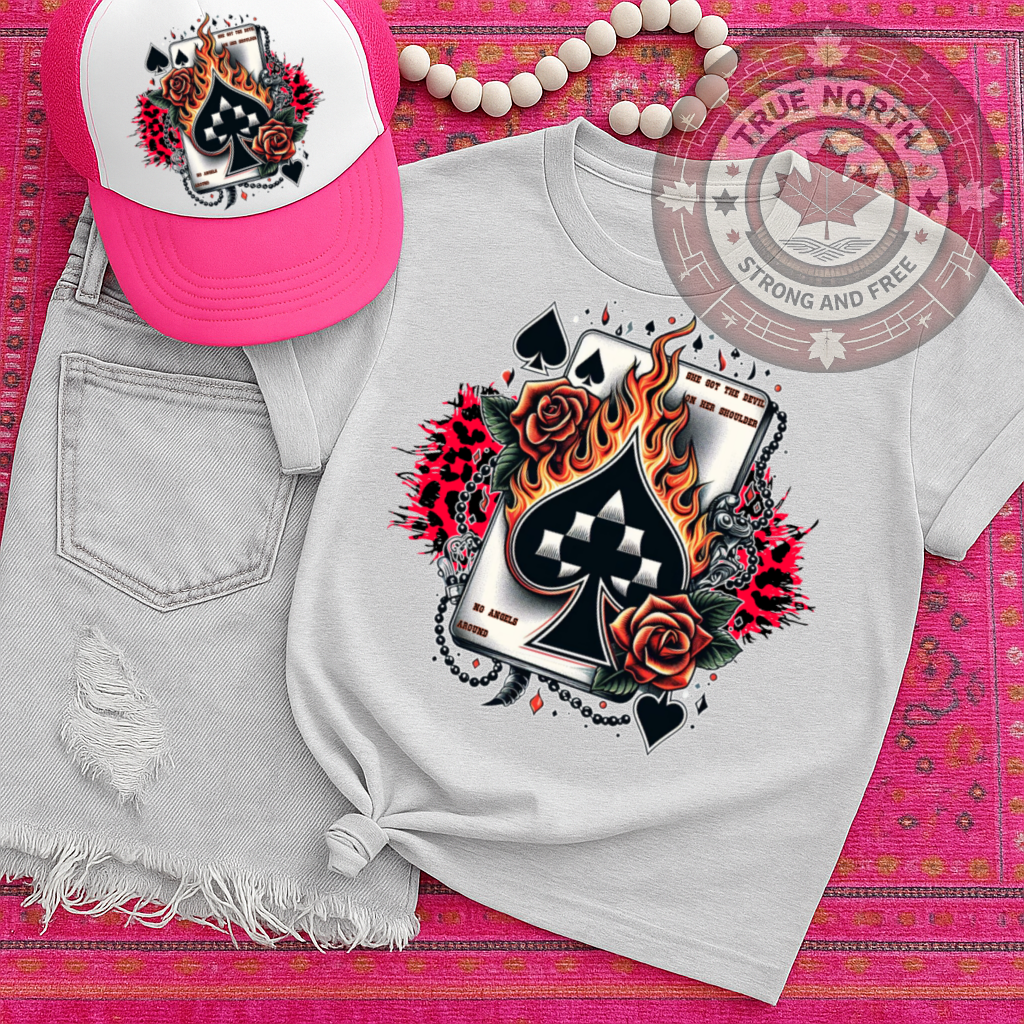 T-Shirt Sweatshirt Flaming Ace of Spades – Tattoo Rose & Leopard Print Card Design