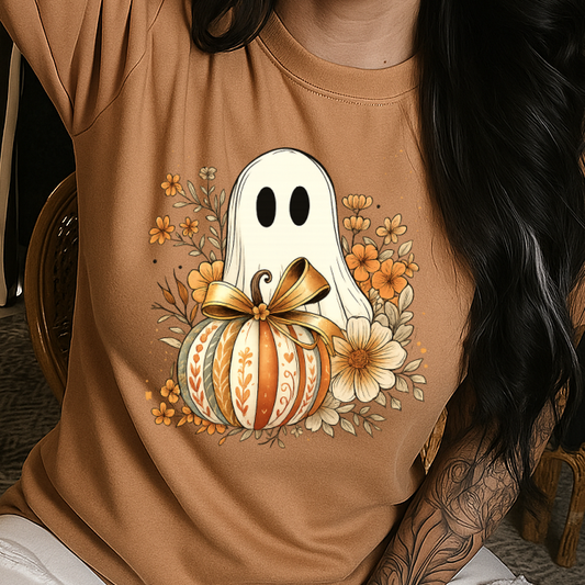 DTF Transfer – Fall Floral Ghost with Pumpkin & Bow