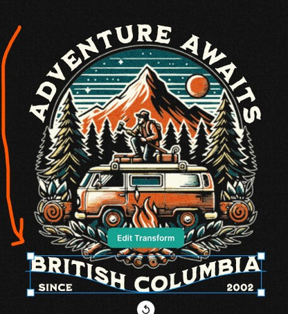 a black shirt with an image of a van and trees