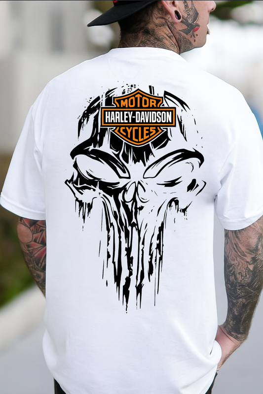 DTF Transfer  Punisher Skull – Grunge Motorcycle Parody Print