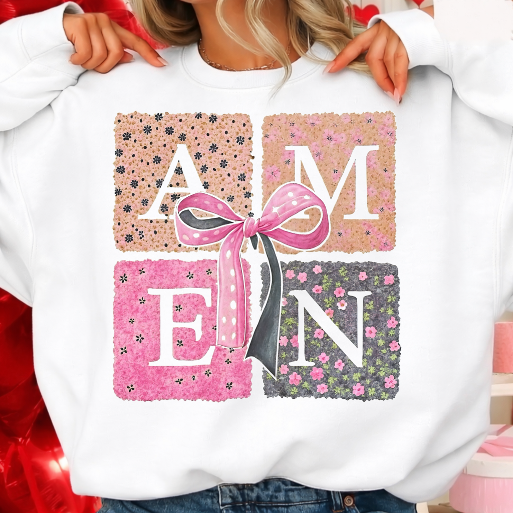 DTF Transfer AMEN Patchwork Floral Bow Christian Faith