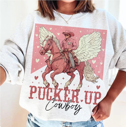 T-Shirt Crewneck  Valentines – Pucker Up Cowboy