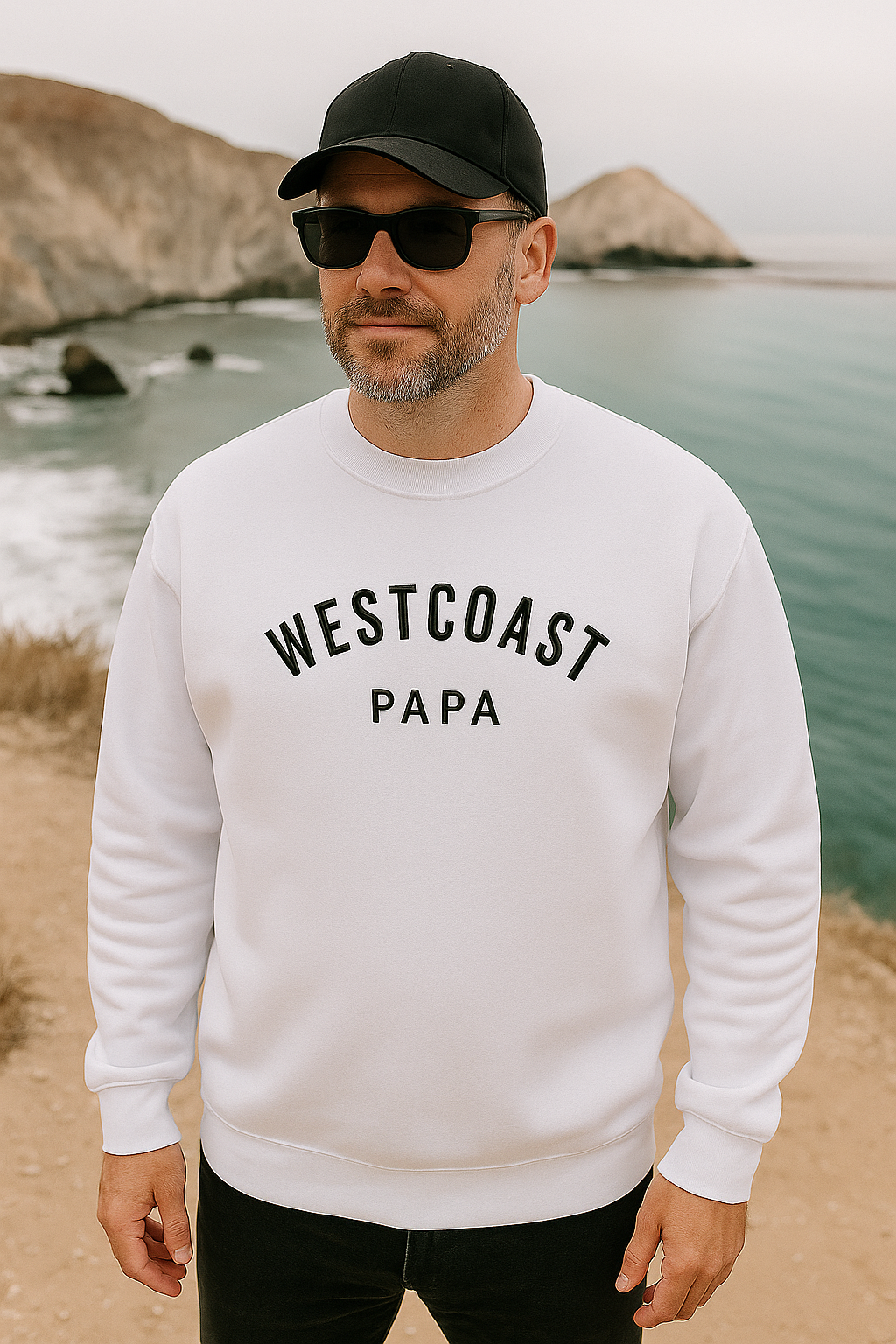 Embroidered West Coast Papa Crewneck Sweatshirt Or Hoodie