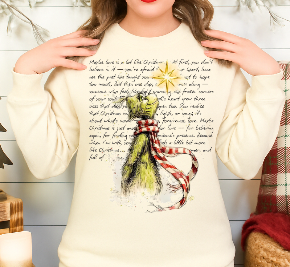Sweatshirt  – Green Holiday Character & Heart Quote