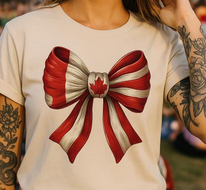 T-Shirt Hoodie Crewneck  Canada Bow – Red & White Maple Leaf Ribbon