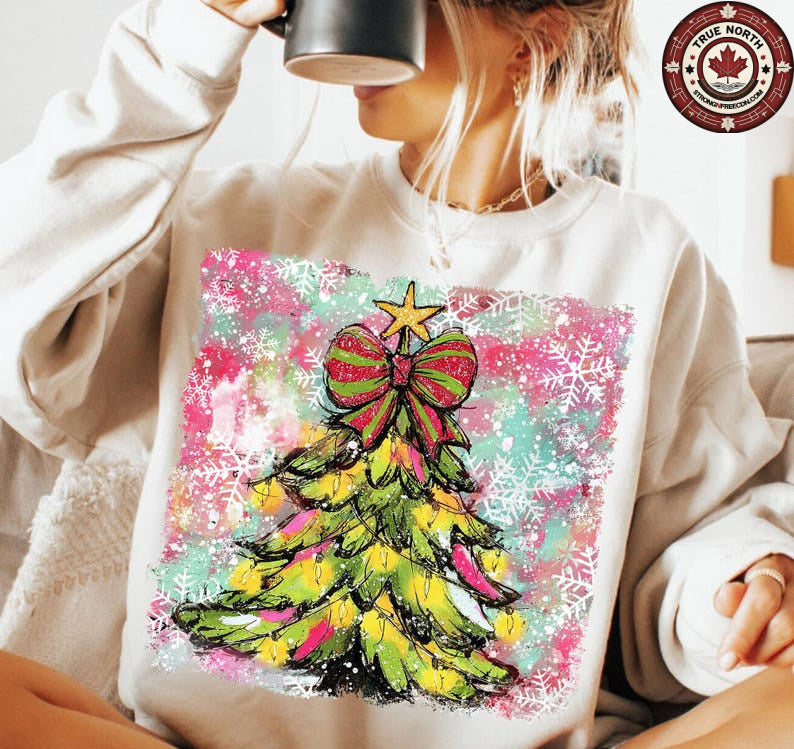 Sweatshirt Hoodie Crewneck Christmas Festive Watercolor Tree