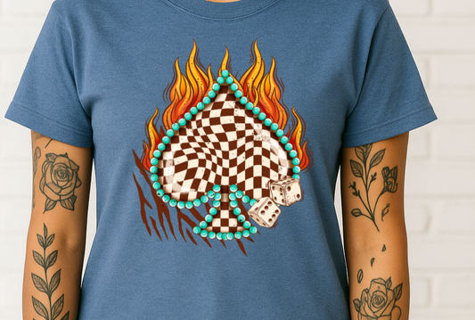 DTF Transfer – Western Spade Flame with Dice & Checkerboard Design