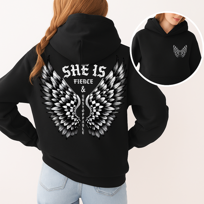 T-Shirt  Or Hoodie  She Is Fierce & Unstoppable – Angel Wings Empowerment Hoodie Design