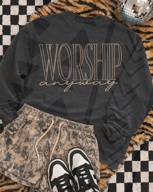 DTF Transfer Worship Anywhere Faith Minimalist Script