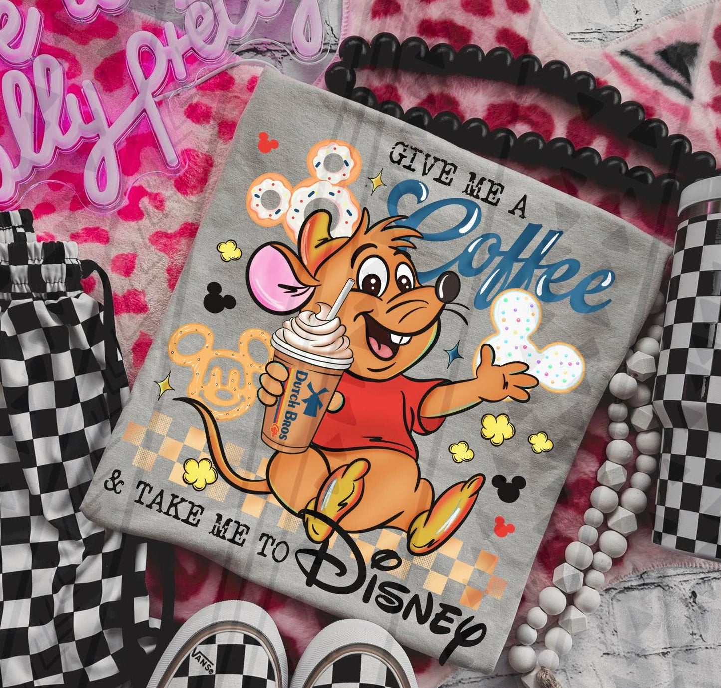 DTF Transfer Funny Mouse Design Give Me a Red Bull Coffee & Take Me to Dis