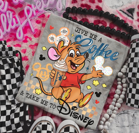 DTF Transfer Funny Mouse Design Give Me a Red Bull Coffee & Take Me to Dis