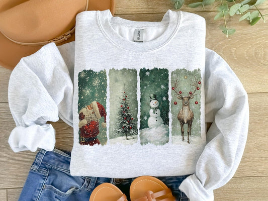 Vintage Christmas PanelsSanta Tree Snowman Reindeer