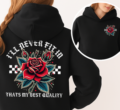 T-Shirt  Or Hoodie  I’ll Never Fit In – Rose & Checkered Flag Tattoo-Style Crop Tee Design
