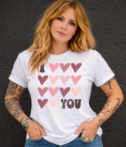 DTF Transfer I Love You Heart Grid Vintage Style