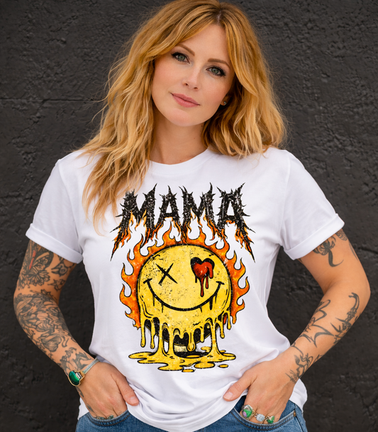 DTF Transfer Mama Edgy Smiley Face Fire