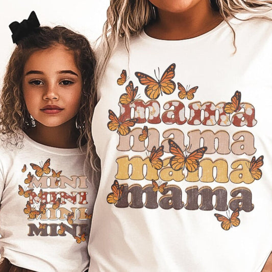 T-Shirt Sweatshirt Crew Mama & Mini Butterflies - Matching Retro Design