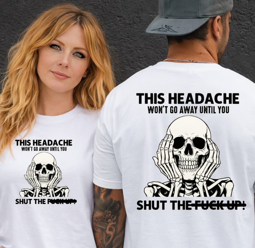 DTF Transfer Funny Skull Headache Quote