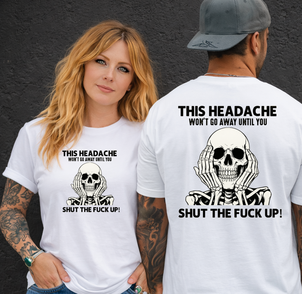 DTF Transfer Funny Skull Headache Quote