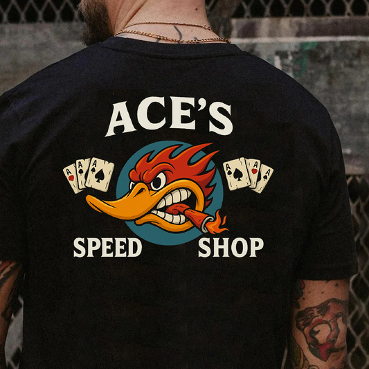 DTF Transfer – Ace’s Speed Shop Hot Rod Duck with Playing Cards