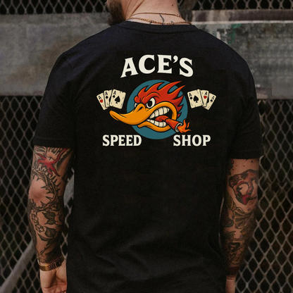 DTF Transfer – Ace’s Speed Shop Hot Rod Duck with Playing Cards
