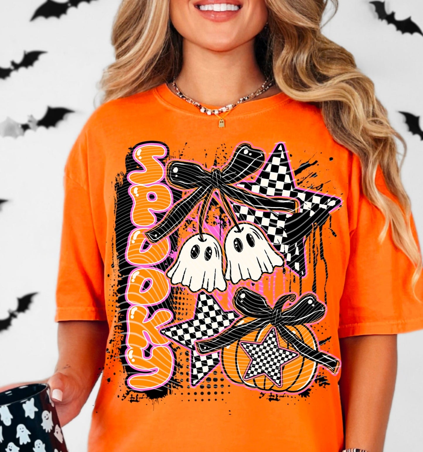 T-Shirt Hoody Spooky Ghosts & Checker Stars