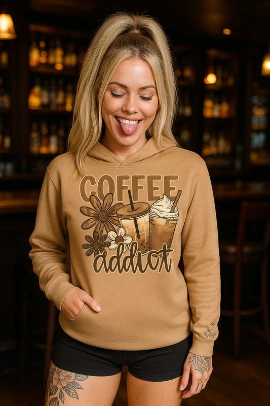 DTF Transfer Coffee Addict – Cute Iced Coffee & Flowers Hoodie Design