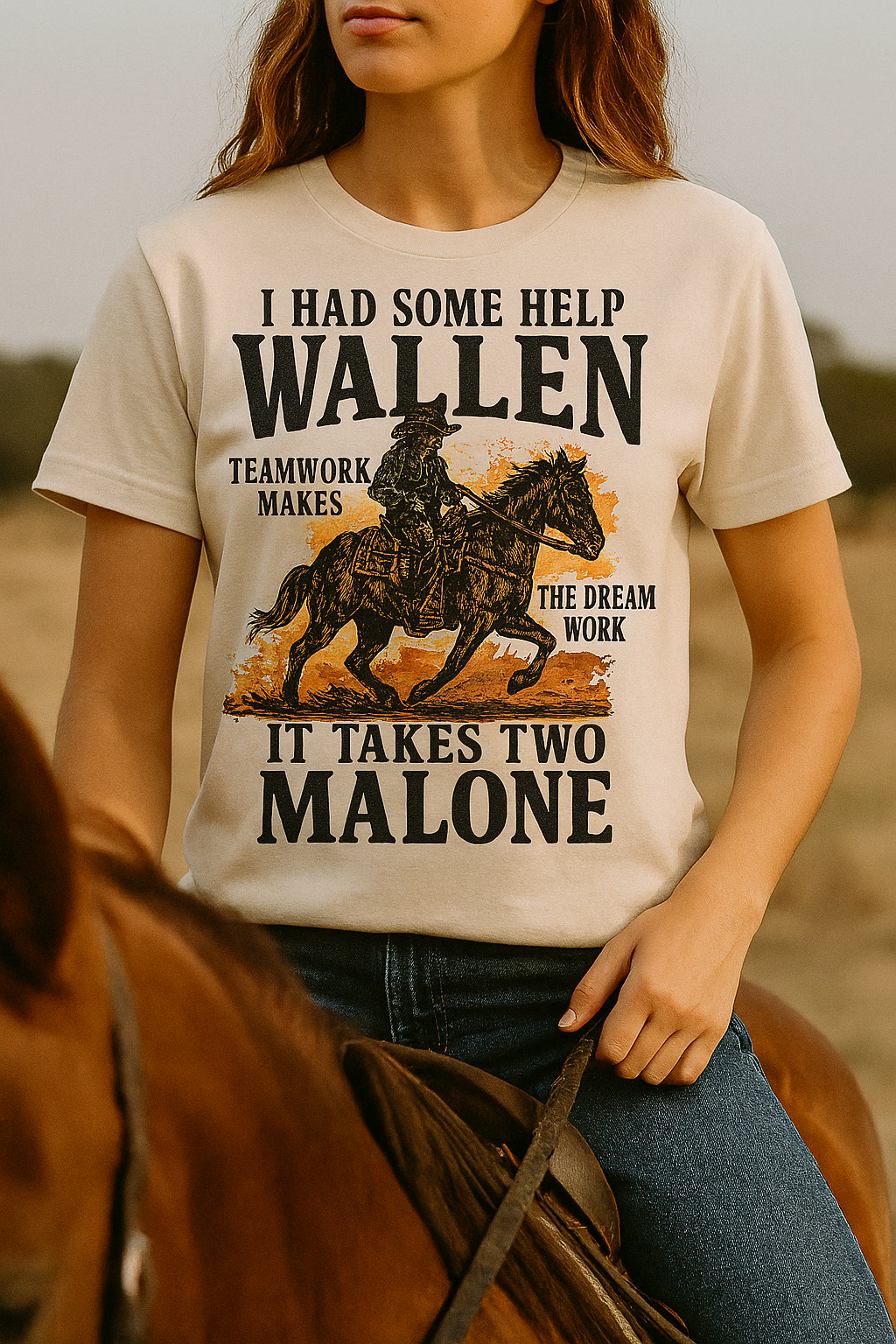 T-Shirt Sweatshirt Crewneck Wallenn Malonee– Country Western Teamwork Cowboy Design