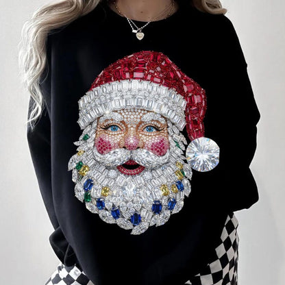 Sweatshirt Hoody – Sparkle Santa Face Rhinestone Look Christmas Design