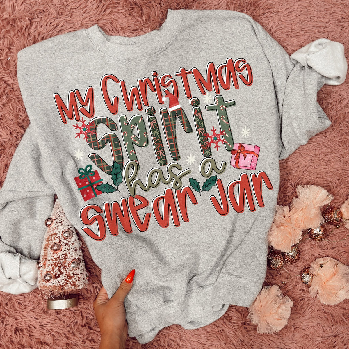 My Christmas Spirit Has a Swear Jar DTF transfer design preview; garment not included