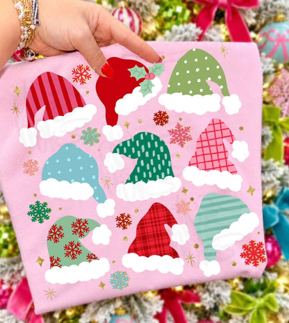 Patterned Santa Hats and Snowflakes printed garment design preview
