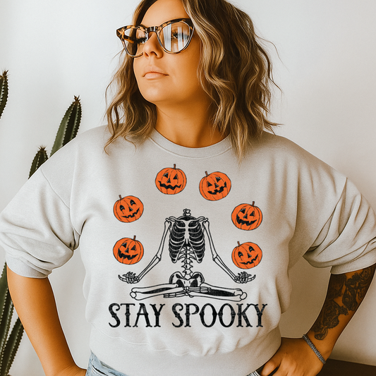 DTF Transfer Stay Spooky Skeleton with Pumpkins