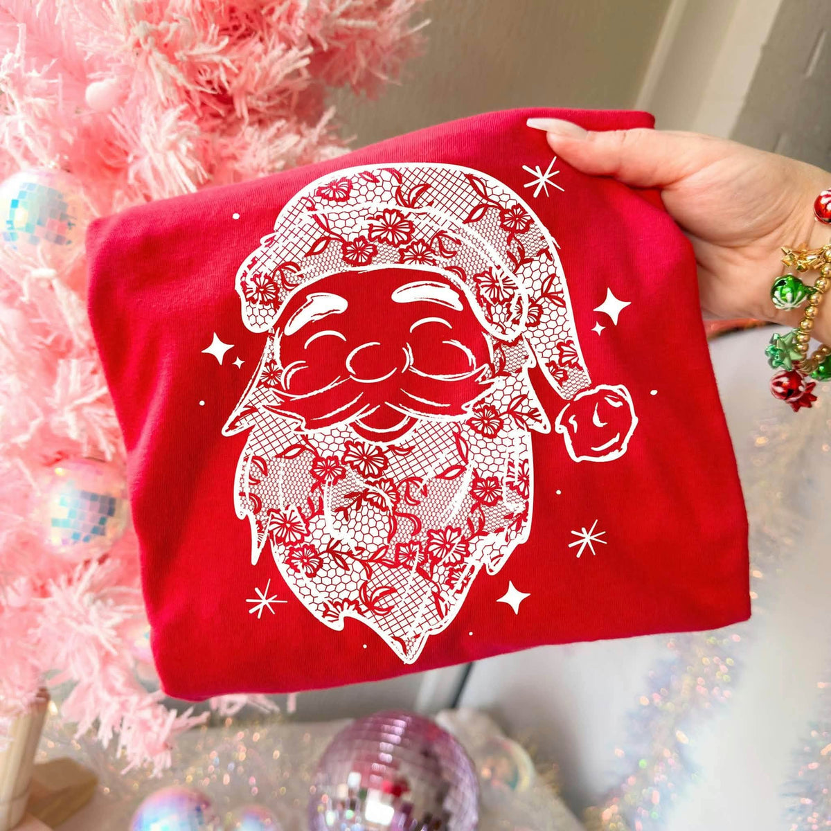 White Lace Santa Face printed garment design preview