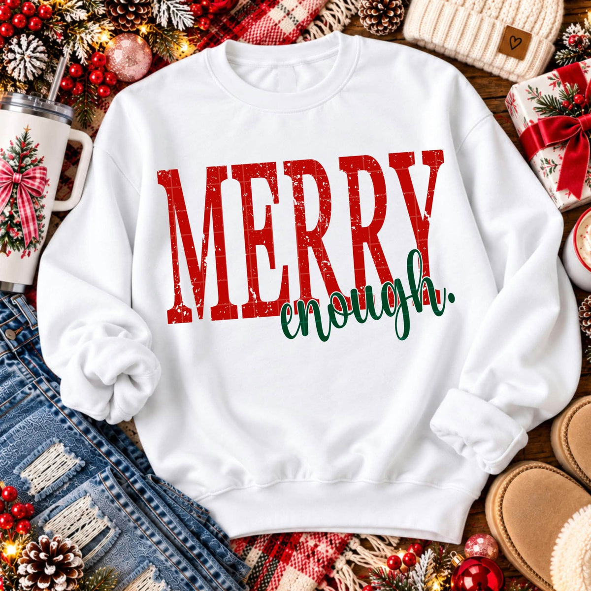 Merry Enough – Red and Green Christmas printed garment design preview