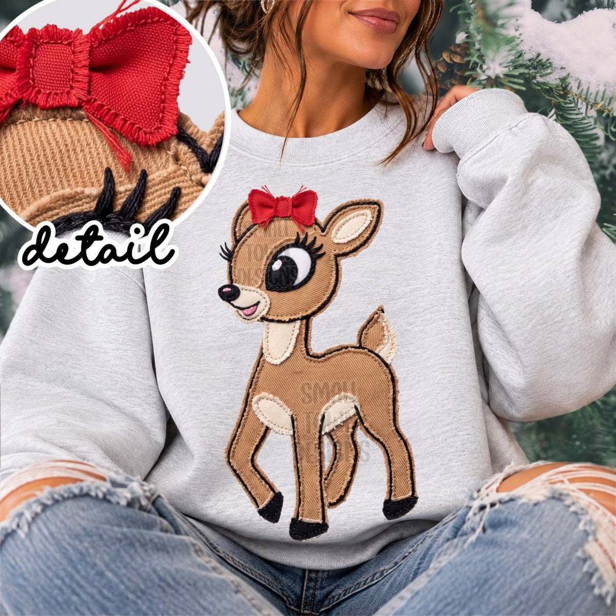 Christmas Reindeer with Red Bow DTF transfer garment mockup