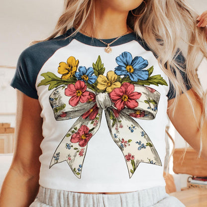 T-Shirt Sweatshirt Hoodie  Vintage Floral Bow Spring Wildflower Design Crewneck