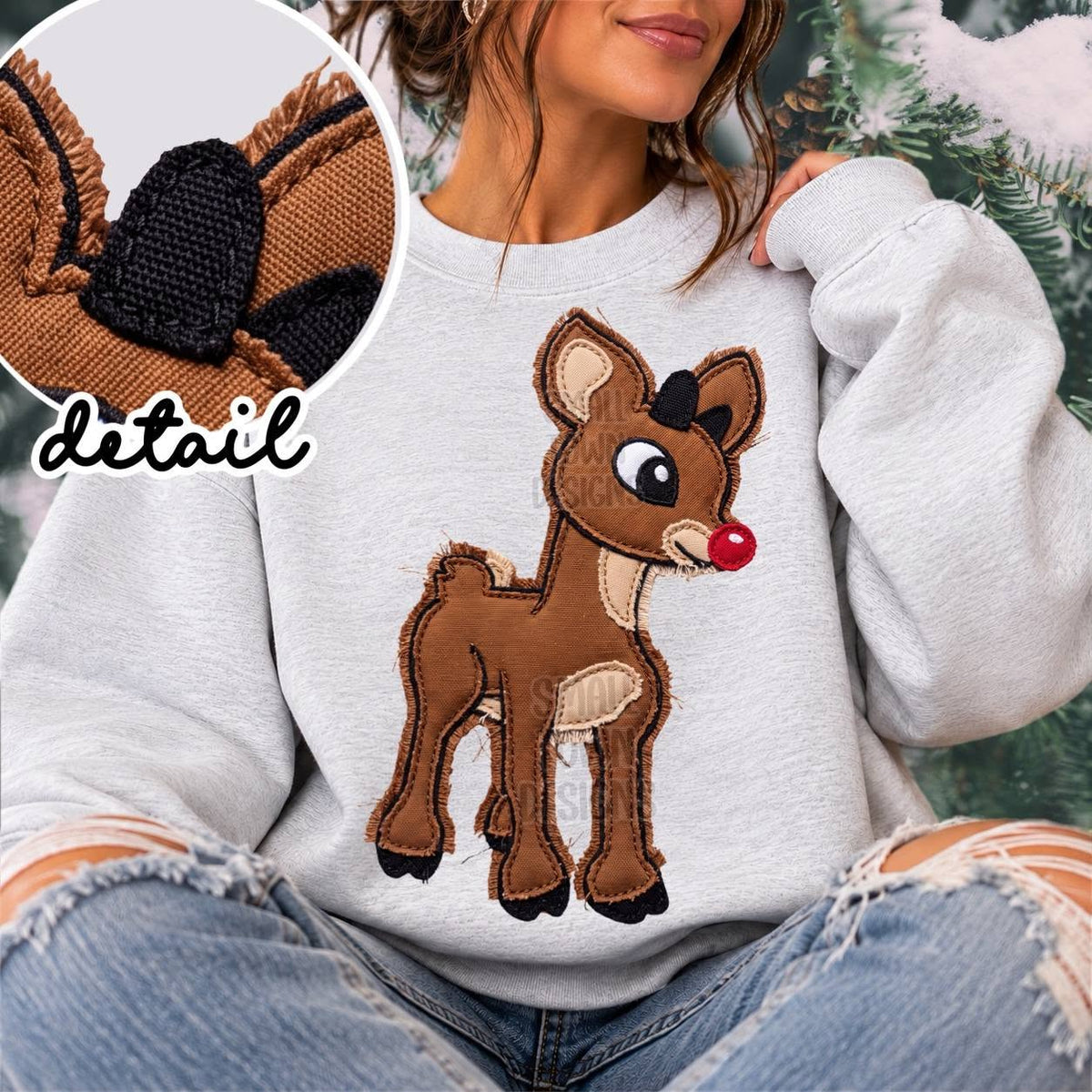 Red Nose Christmas Reindeer DTF transfer garment mockup