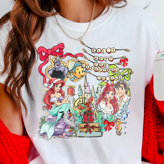 DTF Transfer Christmas Mermaid Holiday Scene — Festive Under-the-Sea Design