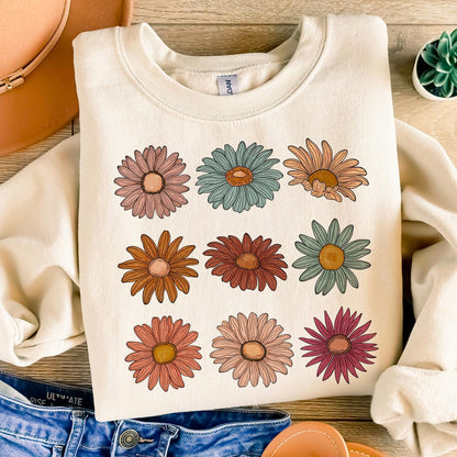 T-Shirt Sweatshirt Hoodie  Retro Boho Daisy Floral Aesthetic Design Crewneck