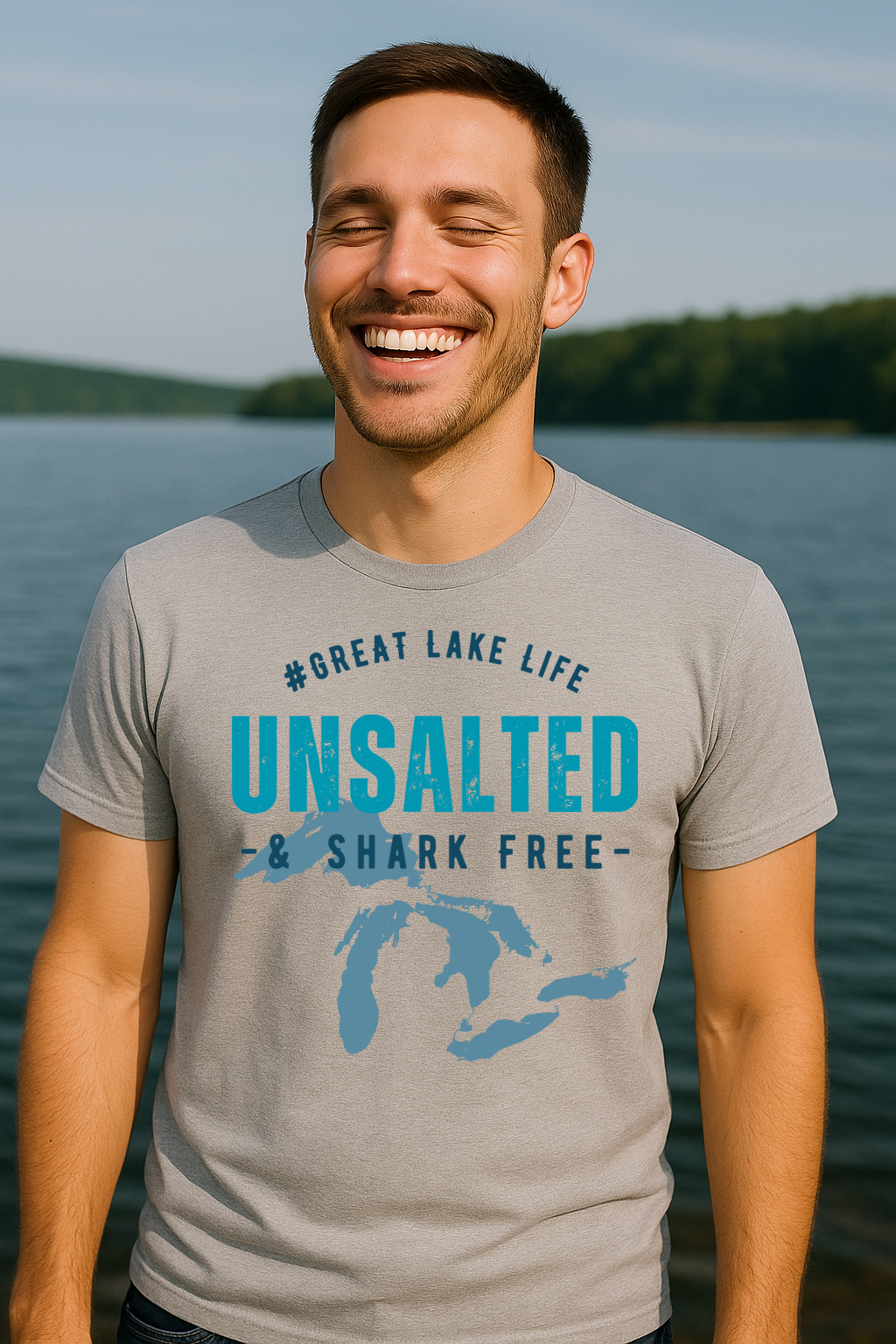 T-Shirt Or Crewneck Hoodie – Unsalted & Shark Free Great Lakes Life Design