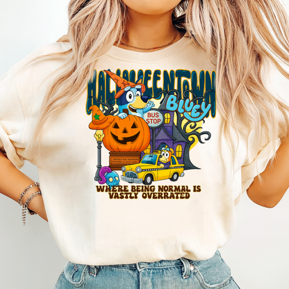 Crewneck Hoody T-Shirt  Halloweentown Blueey Pumpkin Ghost Cartoon T-Shirt