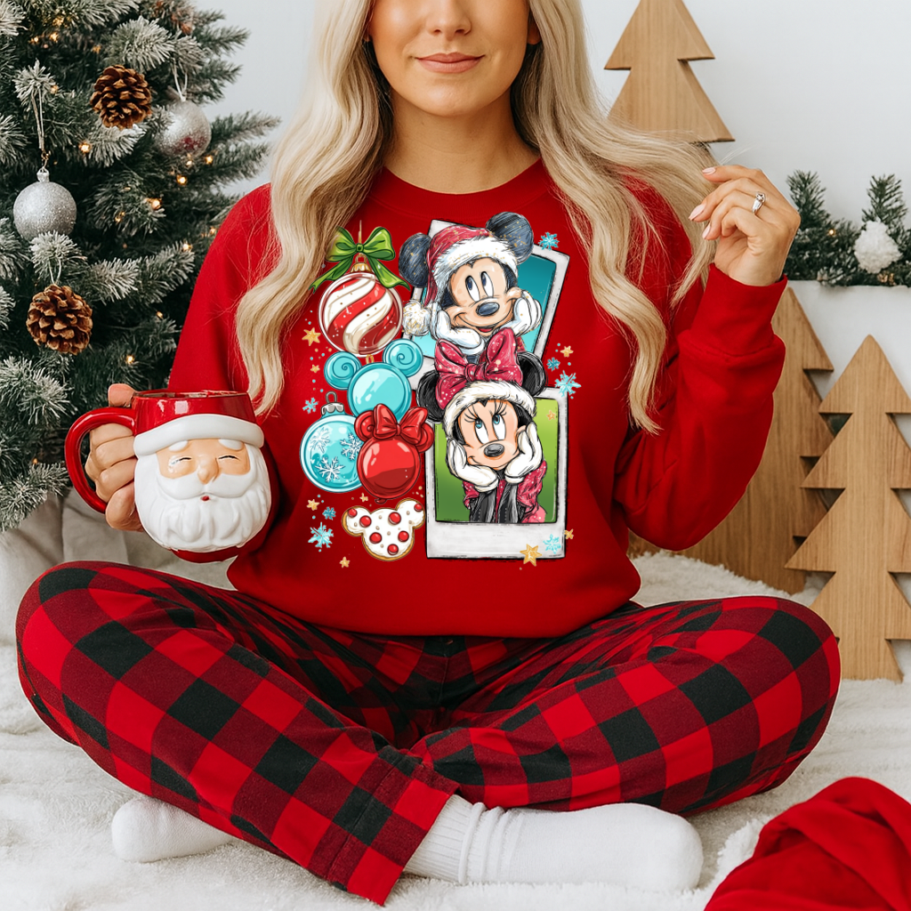 DTF Transfer Mouse & Partner  Christmas Ornaments Design
