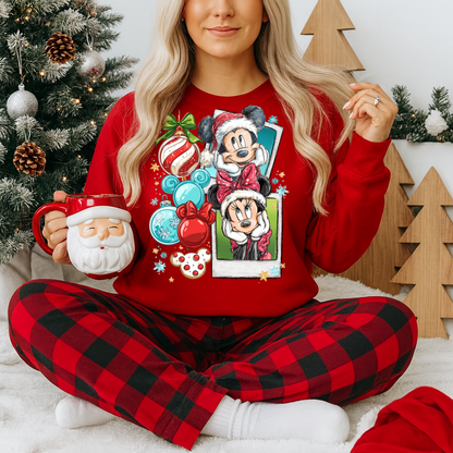 DTF Transfer Mouse & Partner  Christmas Ornaments Design